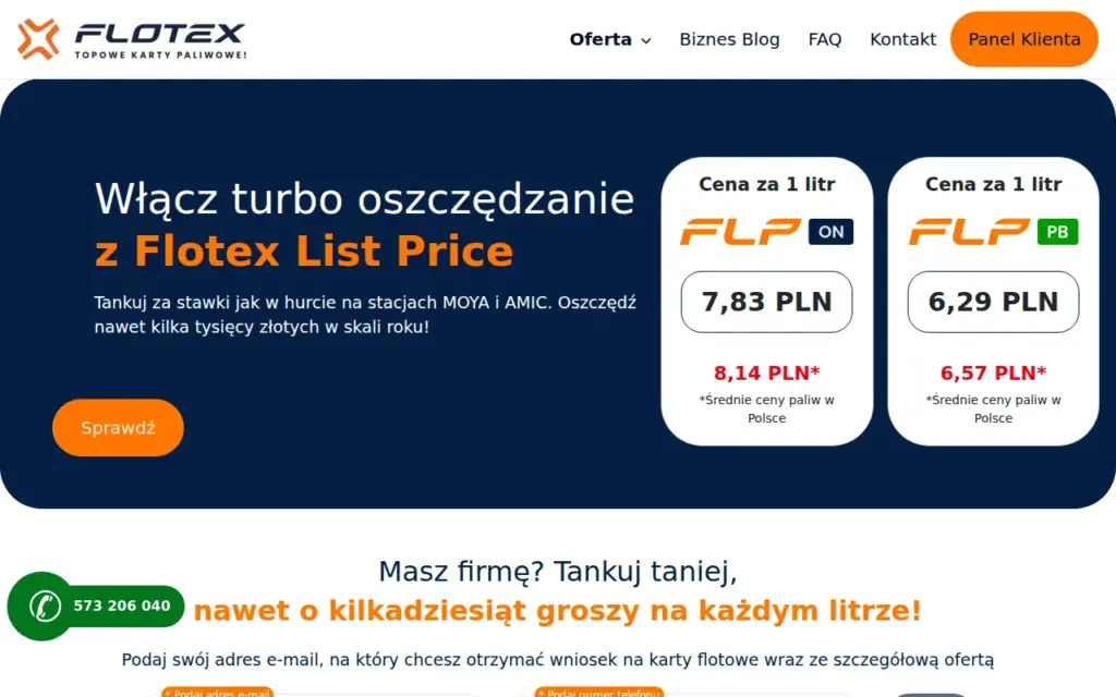 Flotex — strona produktu na stronie producenta (zrzut ekranu)