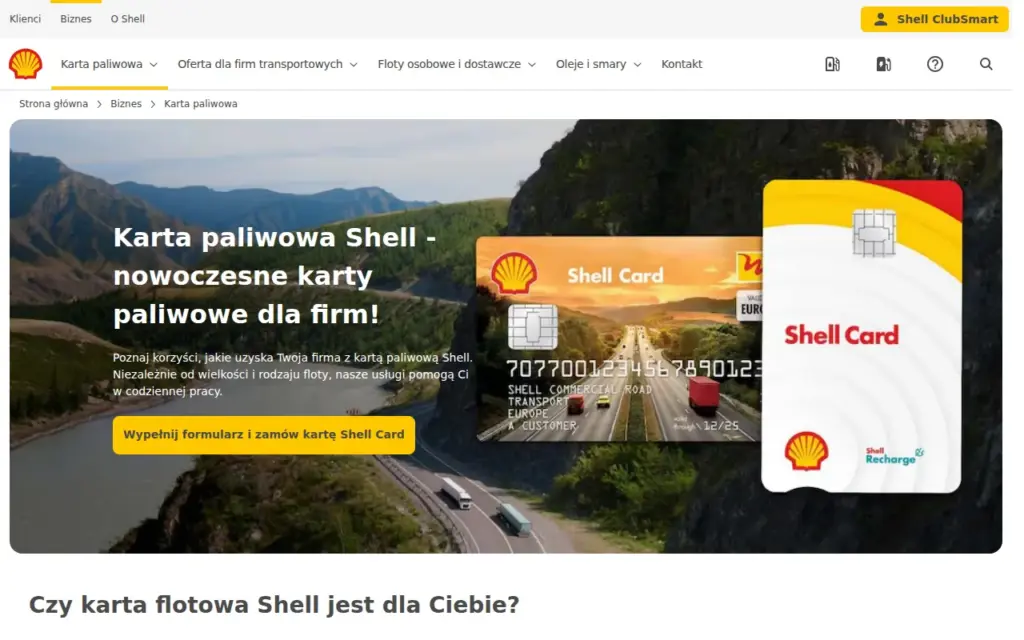 Shell Card — strona produktu na stronie producenta (zrzut ekranu)